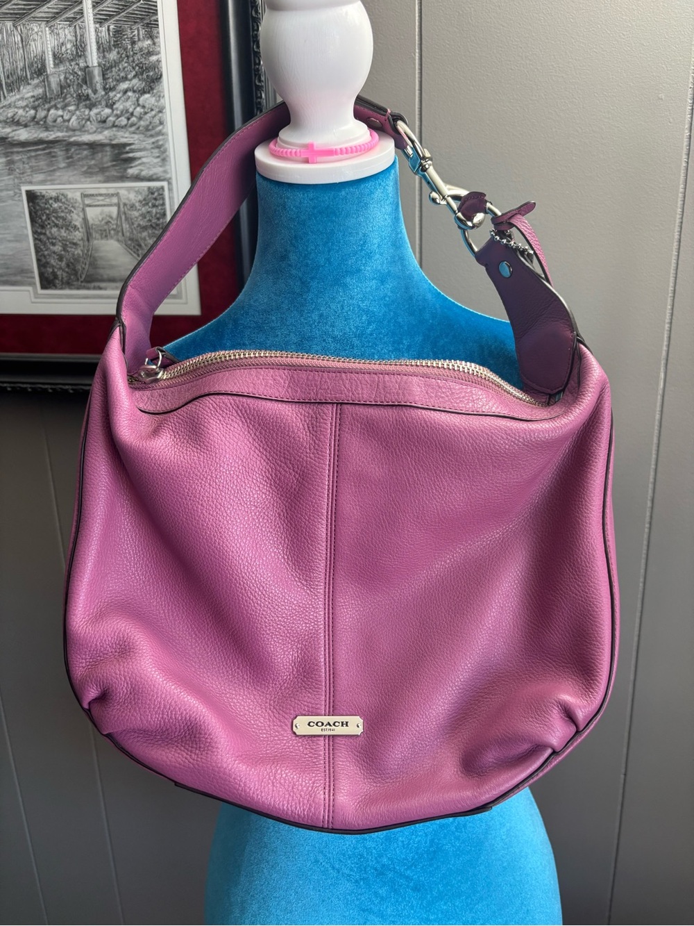 Coach Mauve Pink Pebble Leather Hobo Bag